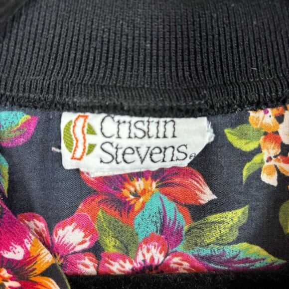 Vintage Cristin Stevens Black and Floral Sleeveless Button Down Blouse‎ Large - Picture 10 of 11
